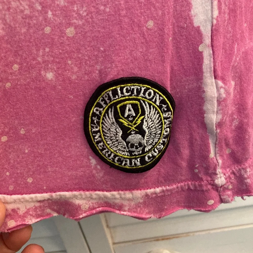 Affliction Distressed Tee T Shirt pink - Picture 2 of 9